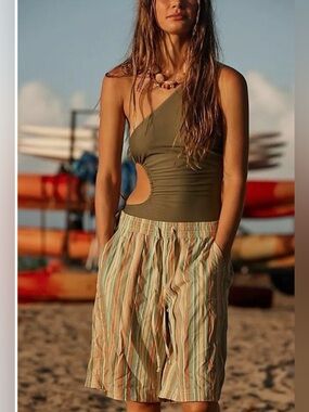 NWOT-FREE PEOPLE Saylor Poplin Stripe Shorts Retro Combo Small Never Worn